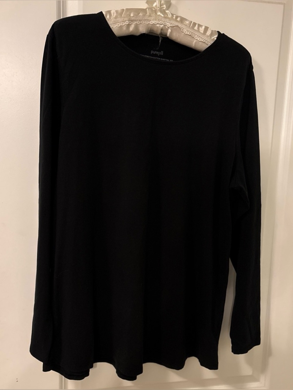 J Jill Pure Jill Pima Stretch Cotton Shirttail Top-Black -Large-Long Sleeve-EUC